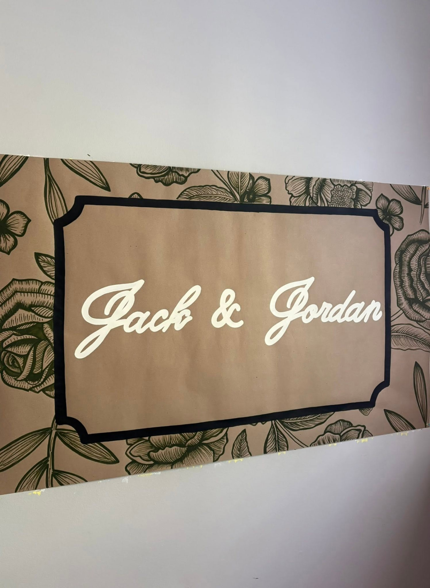 Elegant hand-painted floral banner personalized for Jack and Jordan